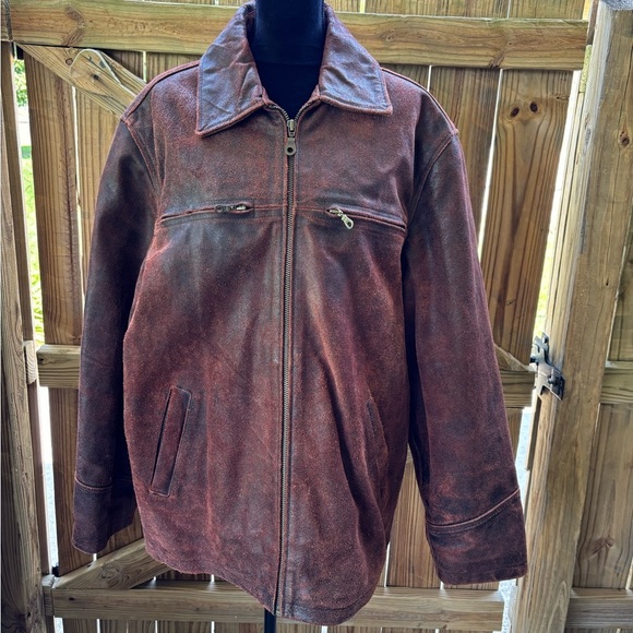 Vintage Brown Wilson Leather Collared Full Zip Insulated Men’s Jacket Size XL